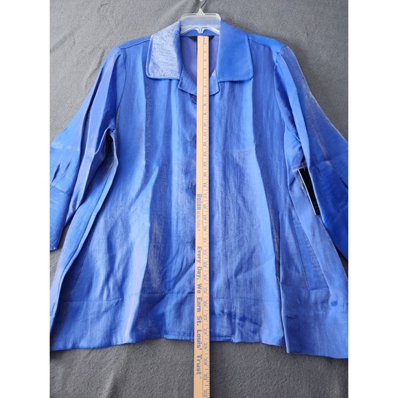 Ali Miles Shirt Womens 1X Blue Eclectic Button Up Long Sleeve Collar Shimmer NWT - Picture 9 of 11